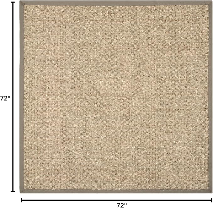 SAFAVIEH Area Rug 6' Square - Natural Fiber Collection - Natural & Grey, Seagrass, Basketweave Pattern with Border (NF114P)