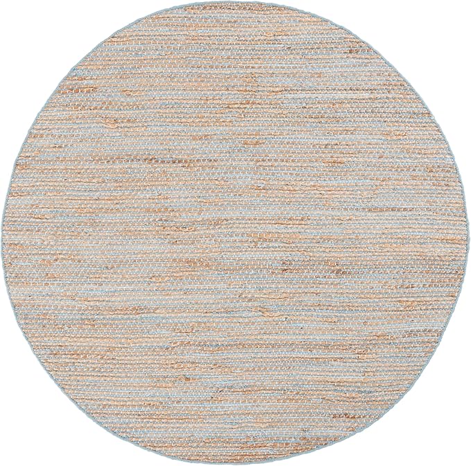SAFAVIEH Cape Cod Collection Area Rug - 6' Round, Blue & Natural, Handmade Jute & Cotton, Ideal for Living Room, Bedroom, Dining Space (CAP236M)