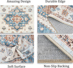 6x9 Area Rugs for Nursery Room, Easy-to-Care Washable Rug with Non-Slip Backing, Ultra-Thin Soft Rugs for Bedroom, Living Room, Floral Vintage Area Rug (Blue/Beige, 6'x9')