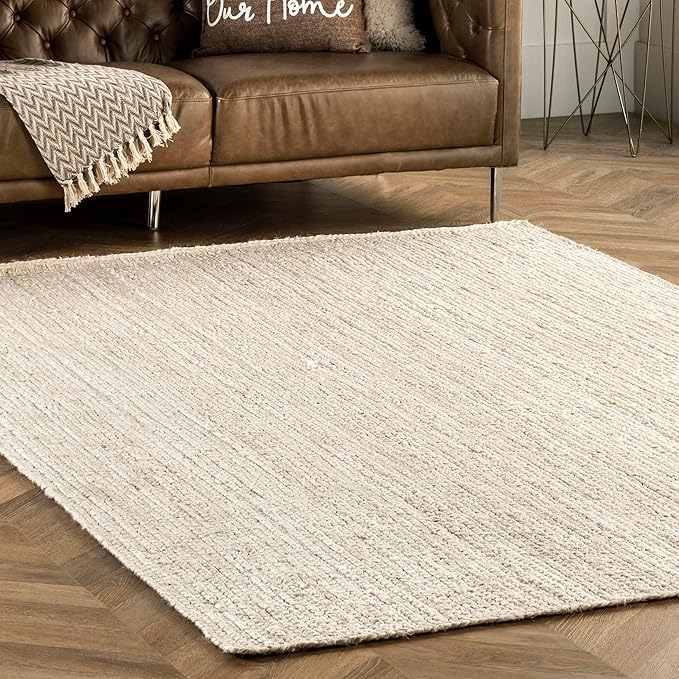 nuLOOM 4 Round Rigo Jute Hand Woven Area Rug, Off White, Solid Farmhouse Design, Natural Fiber, For Bedroom, Living Room, Dining Room, Hallway, Office, Kitchen, Entryway