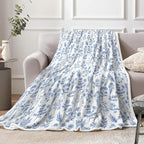 Floral Fuzzy Blanket Blue Floral Throw Blanket, Botanical Flowers Blankets, Soft, Flannel, Warm, Boho Flowers Bed Blankets All Season for Couch Bedroom Living Room 60X70 Inch