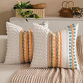 Fall Boho Chenille Tufted Couch Throw Pillow Covers 18x18 Inch Set of 2 Farmhouse Striped Decorative Pillow Covers Accent Neutral Pillowcase Yellow Teal Cushion Cover for Living Room Sofa Bed