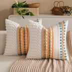 Fall Boho Chenille Tufted Couch Throw Pillow Covers 18x18 Inch Set of 2 Farmhouse Striped Decorative Pillow Covers Accent Neutral Pillowcase Yellow Teal Cushion Cover for Living Room Sofa Bed