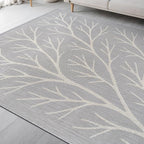 Washable Indoor Outdoor Rug 9x12 Modern Area Rugs Branch Pattern Non Shedding Waterproof Easy Clean Patio Deck Porch Living Room Bedroom Garden RV (9 X 12 Gray)
