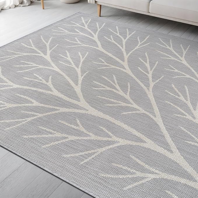 Washable Indoor Outdoor Rug 9x12 Modern Area Rugs Branch Pattern Non Shedding Waterproof Easy Clean Patio Deck Porch Living Room Bedroom Garden RV (9 X 12 Gray)