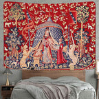 FEASRT GTQQAY1210 Medieval Princess Tapestry - Maiden & Unicorn Design, 80x60 inches, Perfect for Bedroom & Living Room Decor
