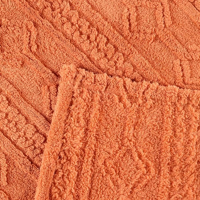 Superior Fleece Boho Jacquard Blanket, Decorative Blankets for Bedroom, Sofa, Plush, Fluffy, Soft, Cute Room Decor, Beautiful Cover, Comfort Essentials, Arctic Collection, Full/Queen, Dusty Orange