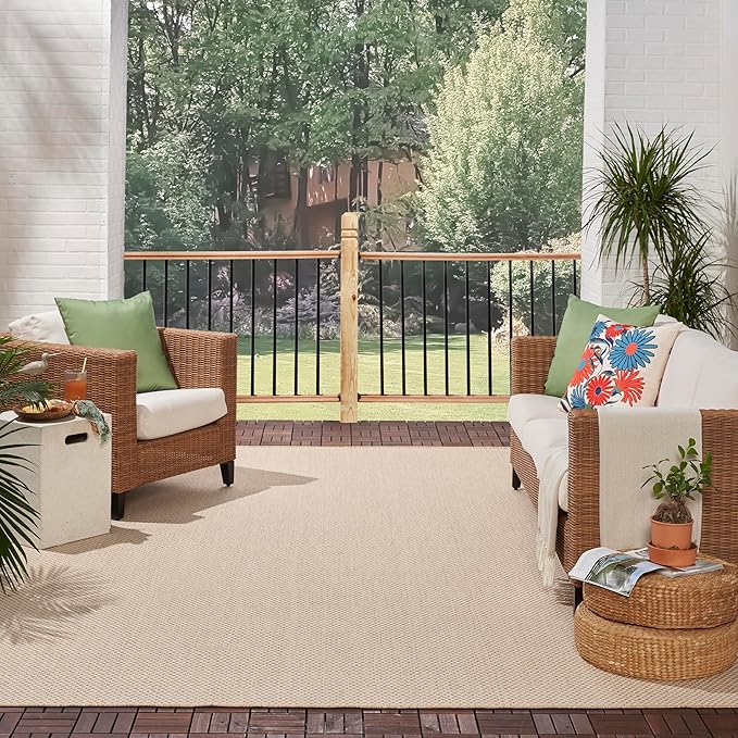Nourison Home Courtyard Natural 9' x 12' Area Rug - Easy Clean, Non Shedding, Bed Room, Living Room, Dining Room, Kitchen (9' x 12')