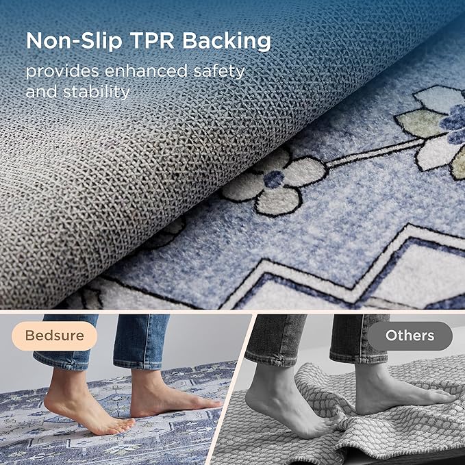 Bedsure 3x5 Area Rugs for Living Room, Machine Washable Rugs, Non-Slip Backing, Non-Shedding, Vintage Low Pile Easy Care Throw Carpet for Bedroom Dining Room, Medium Gray