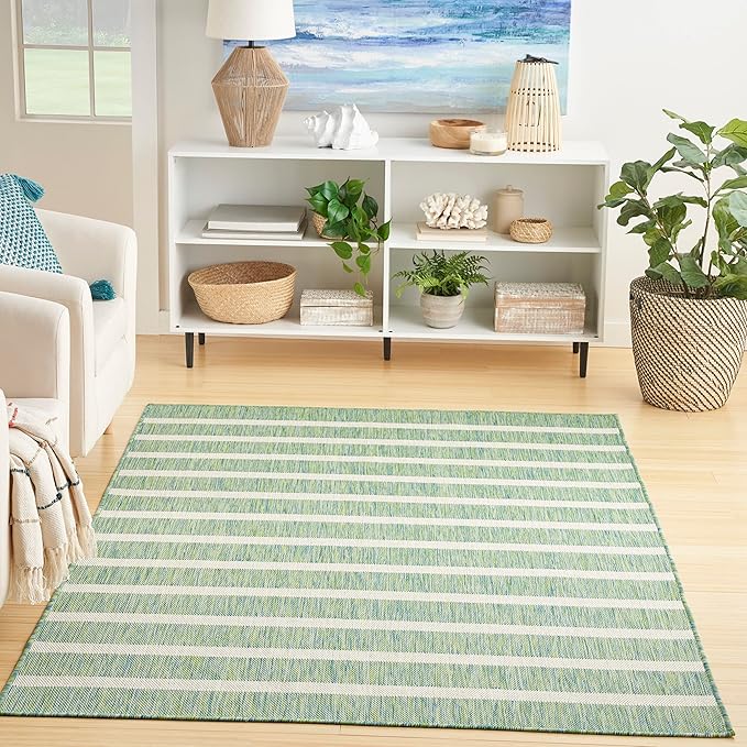 Nourison Home Positano Blue Green Ivory 6' x 9' Area Rug - Easy Clean, Non Shedding, Bed Room, Living Room, Dining Room, Kitchen (6' x 9')