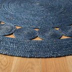 SAFAVIEH Area Rug 3' Round - Natural Fiber Collection - Navy, Handmade Jute, Boho Farmhouse Braided Design (NF364N)