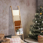 Taozun 66in Boho-Style Blanket Ladder for Living Room Decor, Wall-Leaning Farmhouse Display Towel Rack for Throw Quilt with Ladder Shelf, Wooden Blanket and Towel Holder for Bathroom