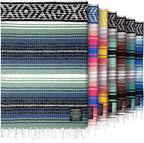 Hydration Nation Authentic Large Handwoven Mexican Blanket - Soft Yoga- Durable Serape- Lightweight Falsa, Beach, Camping, Picnic, Outdoor Blanket 70"x50" - Arctic