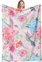 Hummingbird Floral Throw Blanket, Bird Colorful Flowers Blanket Gifts for Women Girls Mom Kids Birthday Mother's Day, Cozy Soft Warm Plush Decor Blankets for Bed Sofa Chair Couch (60"x50")