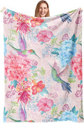 Hummingbird Floral Throw Blanket, Bird Colorful Flowers Blanket Gifts for Women Girls Mom Kids Birthday Mother's Day, Cozy Soft Warm Plush Decor Blankets for Bed Sofa Chair Couch (80"x60")