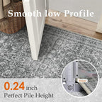 HUGEAR 2x6 Runner Rug Hallway Vintage Grey Machine Washable Retro Floral Low Pile Carpet Vacuumable Distressed Long Throw Rug Bedroom Office Bathroom Kitchen Laundry Non Slip Soft Lightweight
