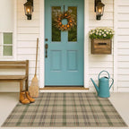 Easy Jute 3x5 Outdoor Rug for Front Porch Layering - Washable Door Mat for Large Entryway, Non Slip Farmhouse Woven Rug for Kitchen Floor, Mudroom - Buffalo Plaid Sage Green Decor