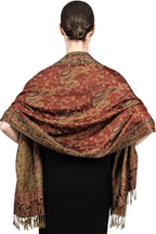 Achillea Reversible Paisley Pashmina Rave Scarf – Exotic Indian Shawls and Wraps for Evening Dresses, Festivals, All Seasons