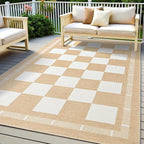 Vasofe Checkered Jute 5x7 Area Rugs, Washable Outdoor Patio Rug for Living Room Bedroom Indoor Carpet, Non Slip Modern Farmhouse Neutral Geometric Rugs Office Porch Dining Room Mat, Khaki and White