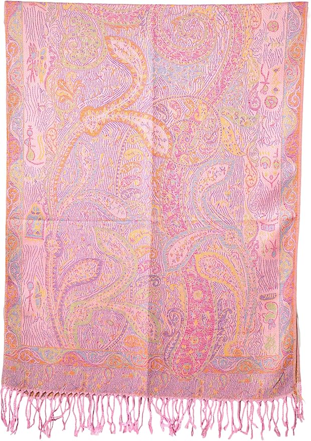Achillea Reversible Paisley Pashmina Rave Scarf – Exotic Indian Shawls and Wraps for Evening Dresses, Festivals, All Seasons