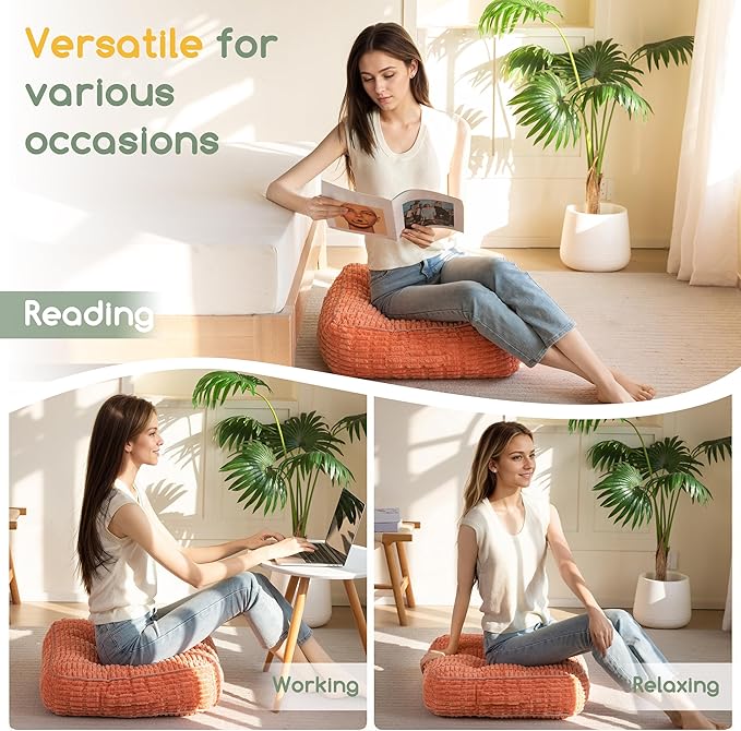 6" Washable Floor Pillow Cushion for Adults, Meditation Cushion Pillow, Removable Tufted Blended Corduroy Cover, Large Square Floor Sitting for Tatami Living Room or Yoga, 22x22 Inch, Machine Washable