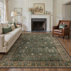 Bavni Area Rugs 6x9- Washable Rug Lightweight Non-Slip, Ultra Thin Low Pile Living Room Rug, Modern Printed Vintage Rugs for Dinning Room Office, Dark Green/Multi
