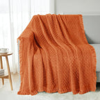 Exclusivo Mezcla Knit Throw Blanket with Fringes for Couch, Reversible Super Soft and Warm Woven Boho Throw for All Season, Home Decor, 50"x60", Burnt Orange
