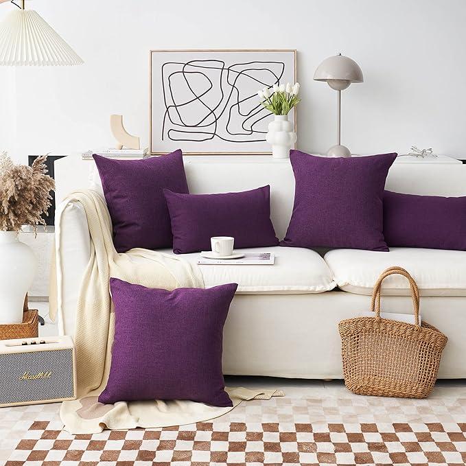 Home Brilliant Pillow Cases 18x18 Decoration Linen Burlap Cushion Cover for Living Room, Purple, 45cm