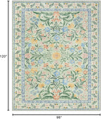 Lahome Sylvie Machine Washable Area Rugs 8x10 Non Slip, Soft Boho Living Room Rugs, Ultra-Thin Vintage Cottage Throw Carpet for Home Office Dinning Room Kids Playroom, Green/Multi