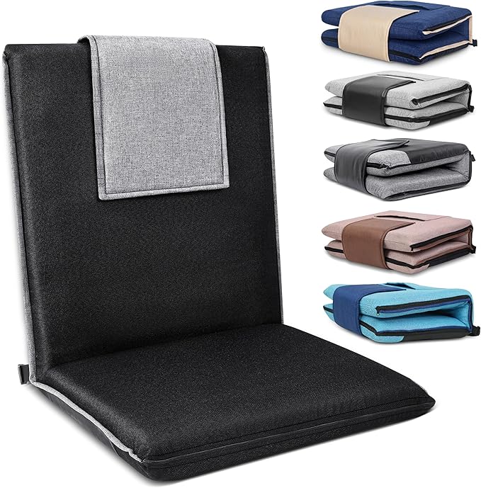 Floor Chair with Back Support 14-Position Adjustable Floor Chair Portable Ground Seating for Adults & Kids Foldable Meditation Seat with Japanese KOYO Bearings & Washable Linen Cover (Black)