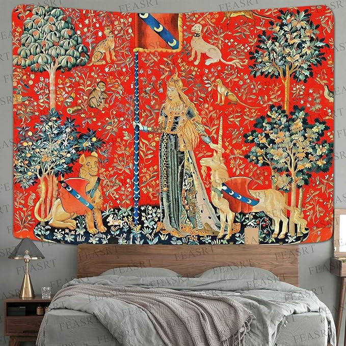 FEASRT European Royal Tapestry - Medieval Lady and Unicorn Wall Hanging - 80x60 Inches - Living Room & Dorm Decor