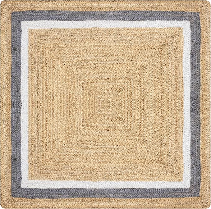 Handmade Jute Rug 4x4 ft – Natural Square Boho Rug for Living Room, Dining Area & Entryway, Hand Braided Eco-Friendly Jute Carpet for Small Spaces
