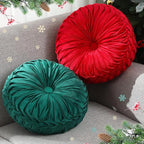 2 Pcs Round Throw Pillows 15 Inch Decorative Velvet Pleated Pumpkin Pillows Boho Floor Pillow with Center Button for Living Room Couch Chair Bed Sofa Home Decoration (Red and Green)