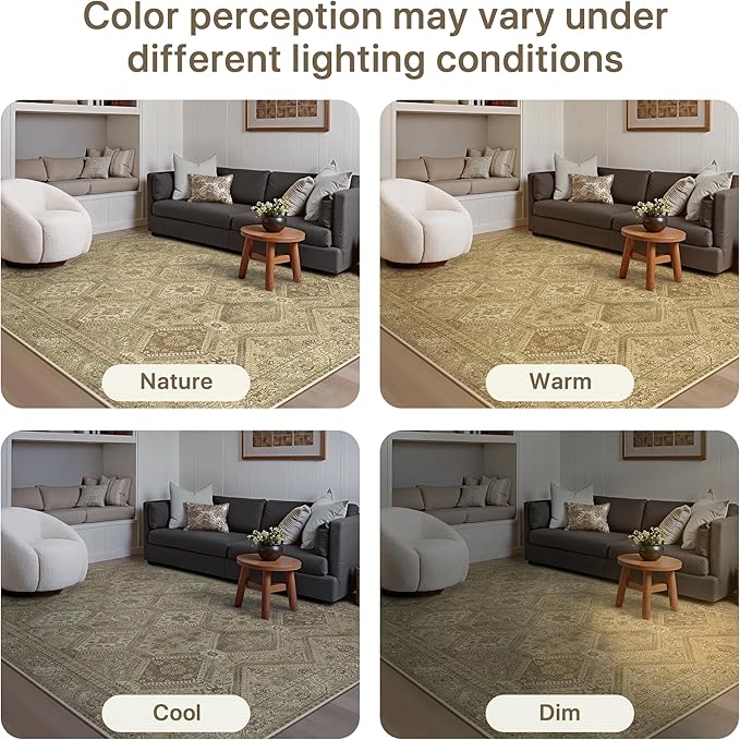 GENIMO 6x9Area Rugs for Living Room, Machine Washable Non Slip Vintage Rugs, Low Pile Lightweight Print Rug for Bedroom, Dining Room, Home Office, Tan Brown
