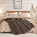Snuggle Sac Ultra Soft Throw Blanket for Couch, Fuzzy Microfiber Knit Stripe Blankets for Couch, Sofa, Travel, Black Brown, 50x60 inches