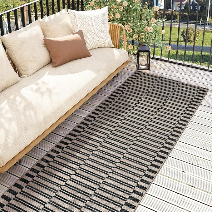 Lahome Elance Striped Easy Jute Entryway Runner, 2x6 Kitchen Mats for Floor Black Rug Runners for Hallways Non Slip Indoor Outdoor Carpet, Farmhouse Non Shedding Carpet for Laundry Porch Corridor