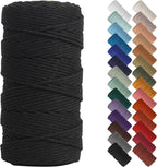 NOANTA Black Macrame Cord 3mm x 220yards, Colored Macrame Rope Cotton Rope Macrame Yarn, Colorful Cotton Craft Cord for Wall Hanging, Plant Hangers, Crafts, Knitting