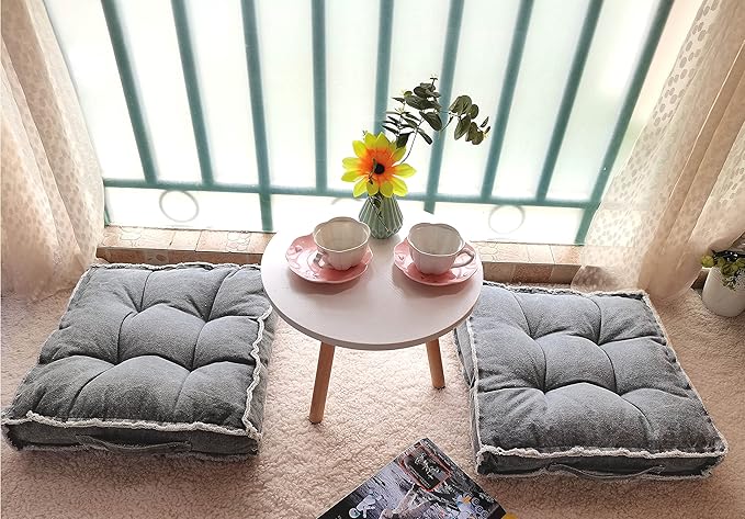Square Thick Floor Seating Cushions,Solid Thick Tufted Cushion Meditation Pillow for Sitting on Floor,Tatami Pad for Guests or Kids Reading Nook, oga Living Room Sofa Balcony Outdoor(Darkgray)