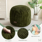 HIGOGOGO Pouf Ottoman Stuffed Round Modern Foam Filled Foot Rest Poufs for Living Room Chair Decorative 26 X 18 Inches Boho Relax Stool for Wedding Christmas Party, Green