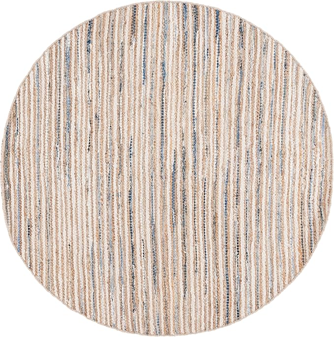SAFAVIEH Cape Cod Collection Area Rug - 6' Round, Natural/Light Blue, Geometric Design, Ideal for High Traffic Areas in Living Room, Bedroom, Dining (CAP151L)