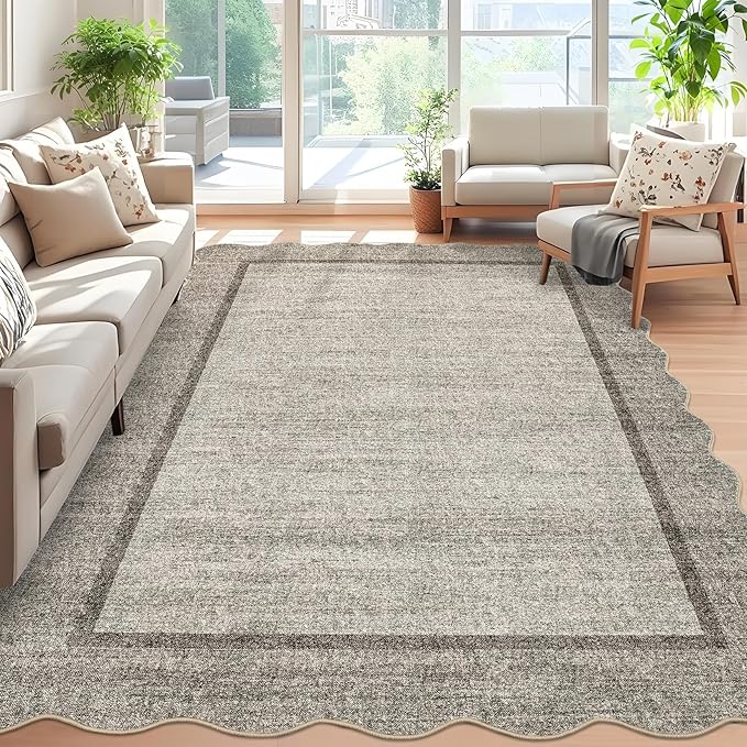 GarveeHome Scalloped Washable Area Rug 4x6 Small Entryway Rug Non Slip Modern Soft Accent Rugs for Bedroom Nursery Low Pile Stain Resistant Carpet for Office, 4 ft x6 ft