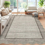 GarveeHome Scalloped Washable Area Rug 4x6 Small Entryway Rug Non Slip Modern Soft Accent Rugs for Bedroom Nursery Low Pile Stain Resistant Carpet for Office, 4 ft x6 ft