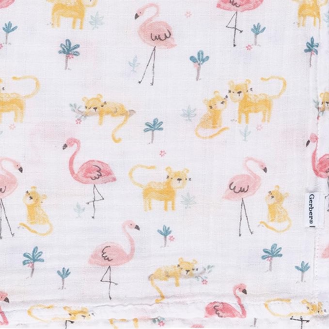 Gerber Baby Unisex 2-Pack Muslin Blanket, Animal Geo Girl, One Size