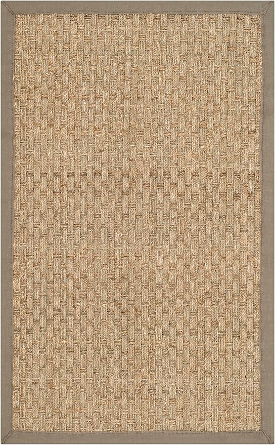 SAFAVIEH Natural Fiber Collection Area Rug - 2'6" x 4', Natural & Grey, Seagrass, Basketweave Pattern with Border (NF114P)