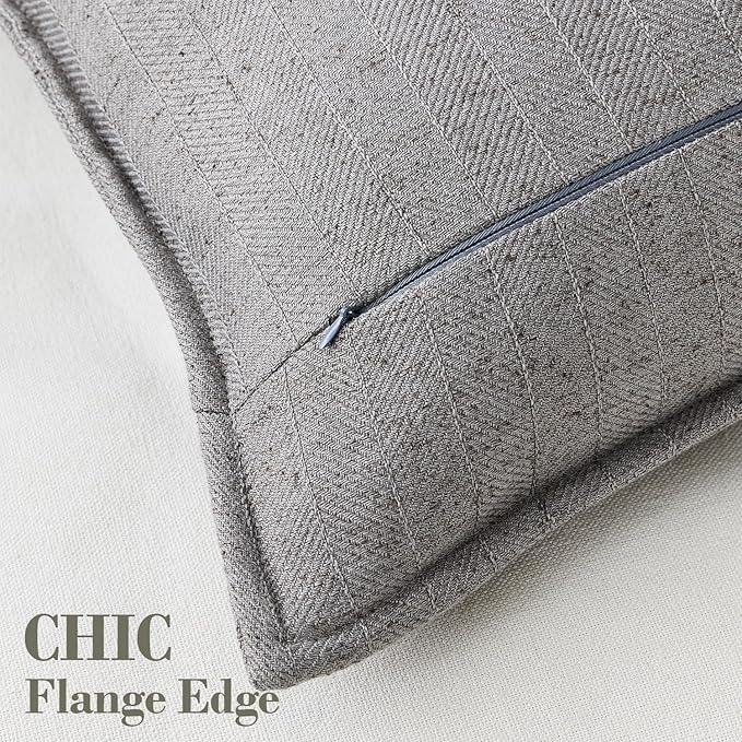 16x16 Linen Pillow Covers Grey Pack of 2 Farmhouse Boho Neutral Accents Striped Textured Square Decorative Throw Pillow Cases for Living Room Couch Bed Home Decor