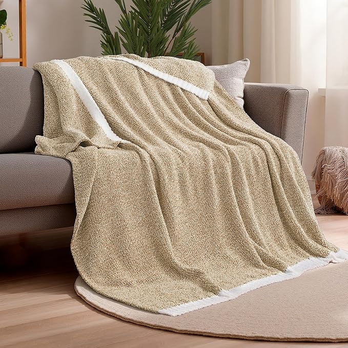 Joiedomi Twin Blanket for Couch Bed, Light Camel Knitted Blankets Gifts for Women Mom Girls, Cozy Cute Soft Throw Home Room Decor Aesthetic for Women Mothers Birthday Gifts 60x80 Inches