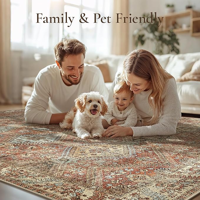 GENIMO Runner Rug 2x10 Non Slip Machine Washable Hallway Runner Rug, Low Pile Lightweight Rugs for Entryway, Hallway, Kitchen and Corridor, Vintage Brick Red