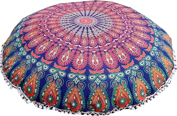 INDIAN CRAFT CASTLE ICC 32 Inch Floor Pillows & Cushion Covers Decorative Hippie Mandala Pouf Pillow Covers Seating Meditation Cushion Cover Bohemian Large Boho Ottoman Case Pillowcase Couch Round