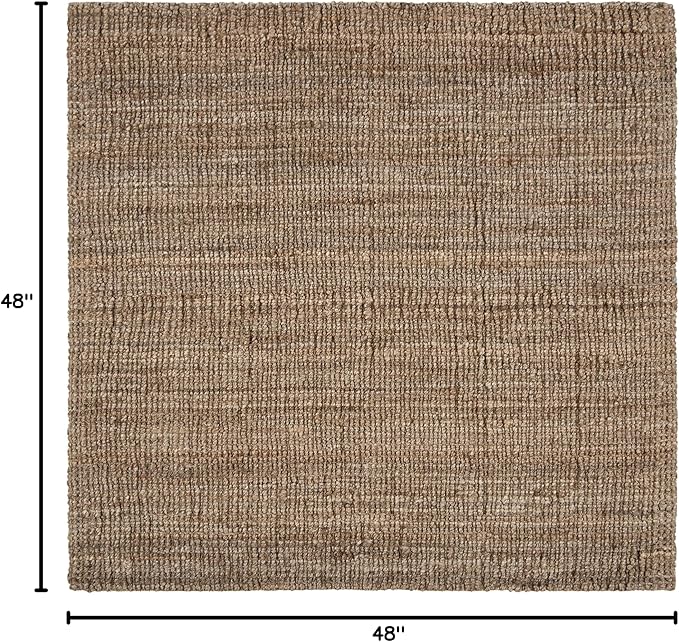 SAFAVIEH Area Rug 4' Square - Natural Fiber Collection - Natural & Grey, Handmade Jute, Farmhouse Style, Chunky Textured Thick Pile (NF447M)