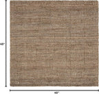SAFAVIEH Area Rug 4' Square - Natural Fiber Collection - Natural & Grey, Handmade Jute, Farmhouse Style, Chunky Textured Thick Pile (NF447M)